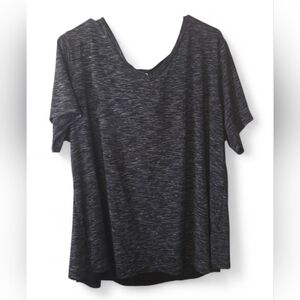 Daisy Fuentes Black Space-Dye V-Neck Short Sleeve Top
